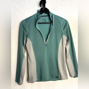Ladies Patagonia Midweight Capilene Baselayer Pullover 1/3 Zip Green Grey XS